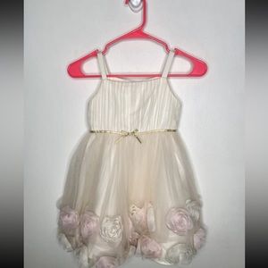 Monsoon Tulle Dress Girls Size 6 3D Roses Pleated Sleeveless Cream Pink Wedding